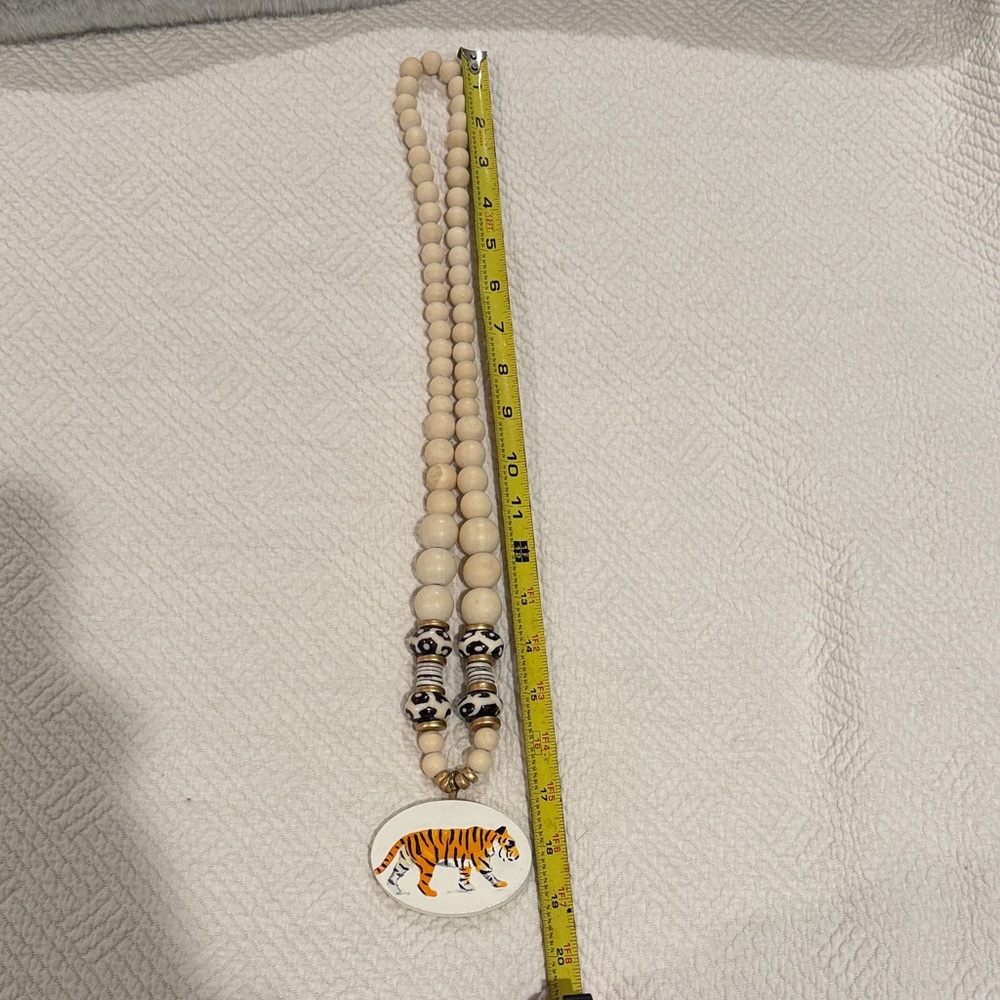 Beaded Necklace with Handpainted Tiger Pendant